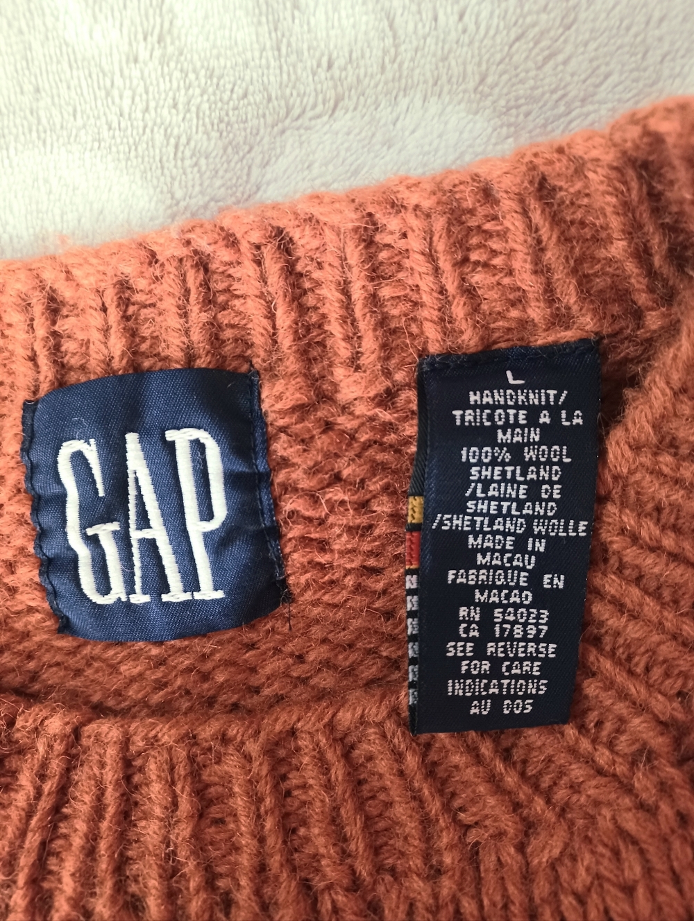 GAP 1989 Handknit Vintage Orange Sweater Southwest Cactus Cow Skull Bull L Wool - Picture 6 of 10